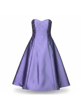 C.W. Designs Womens Purple Strapless & Beaded Satin A-Line Dress